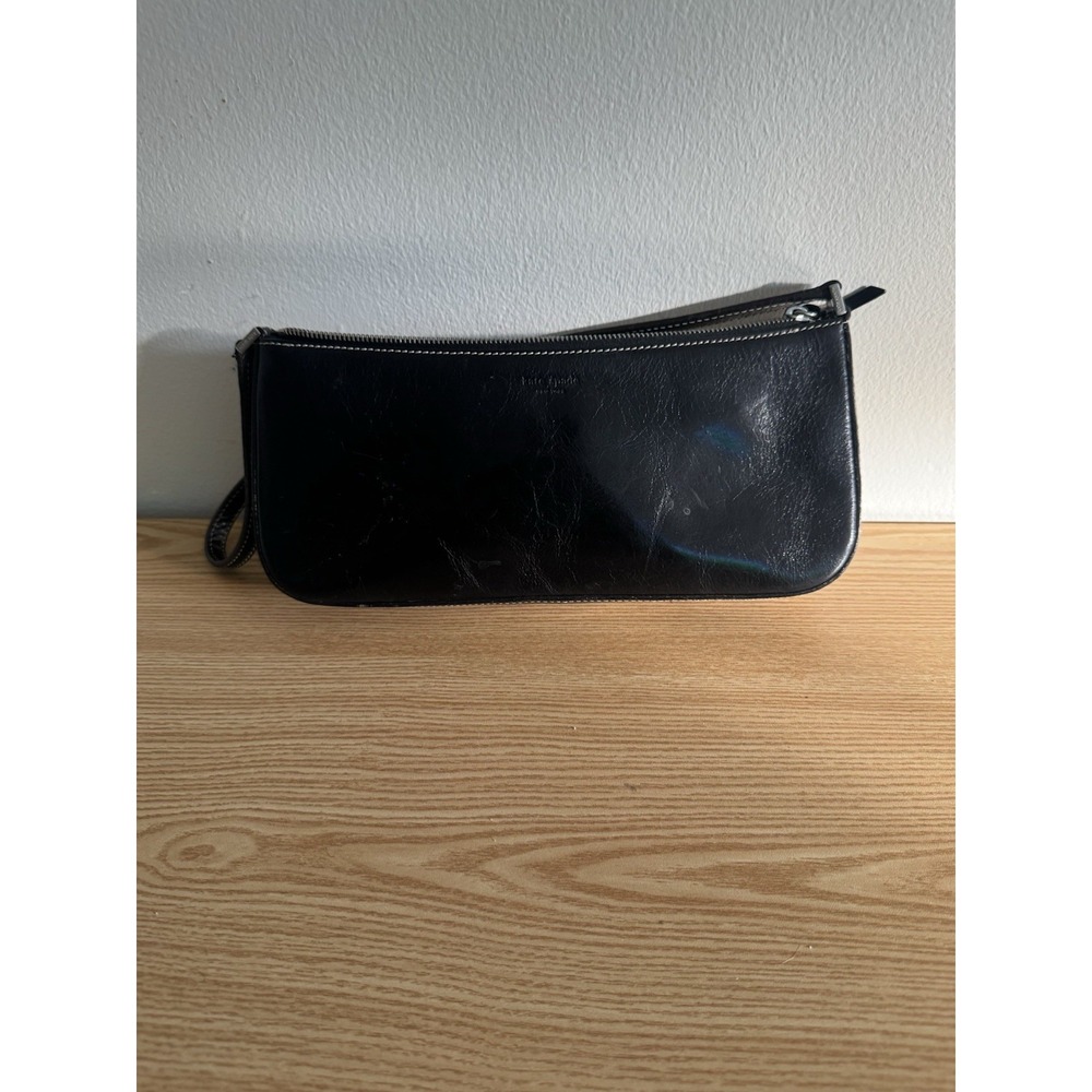 1990s Kate Spade New York Black‎  Leather Baguette Made in Italy - Picture 9 of 10